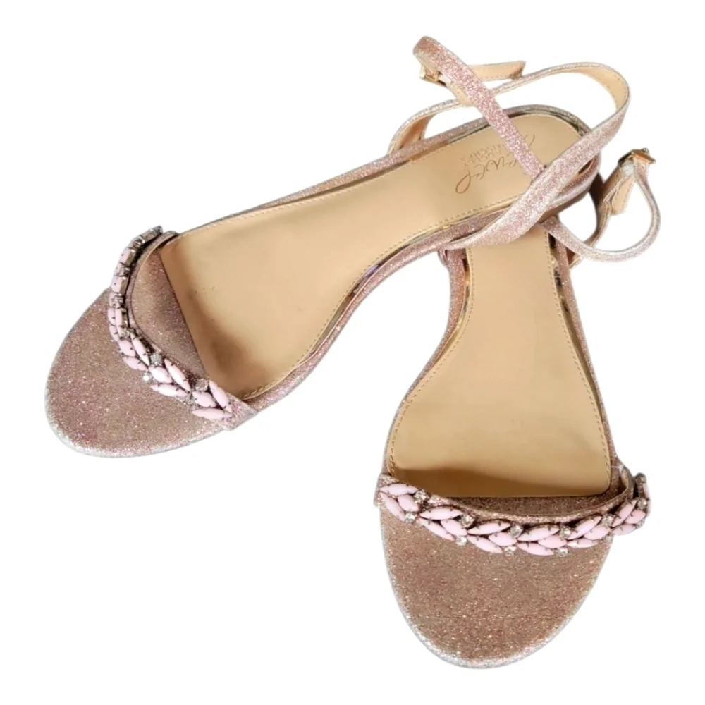Jewel Badgley Mischka Danica Glittery Embellished Ankle Strap Sandals Sz 8 I/2